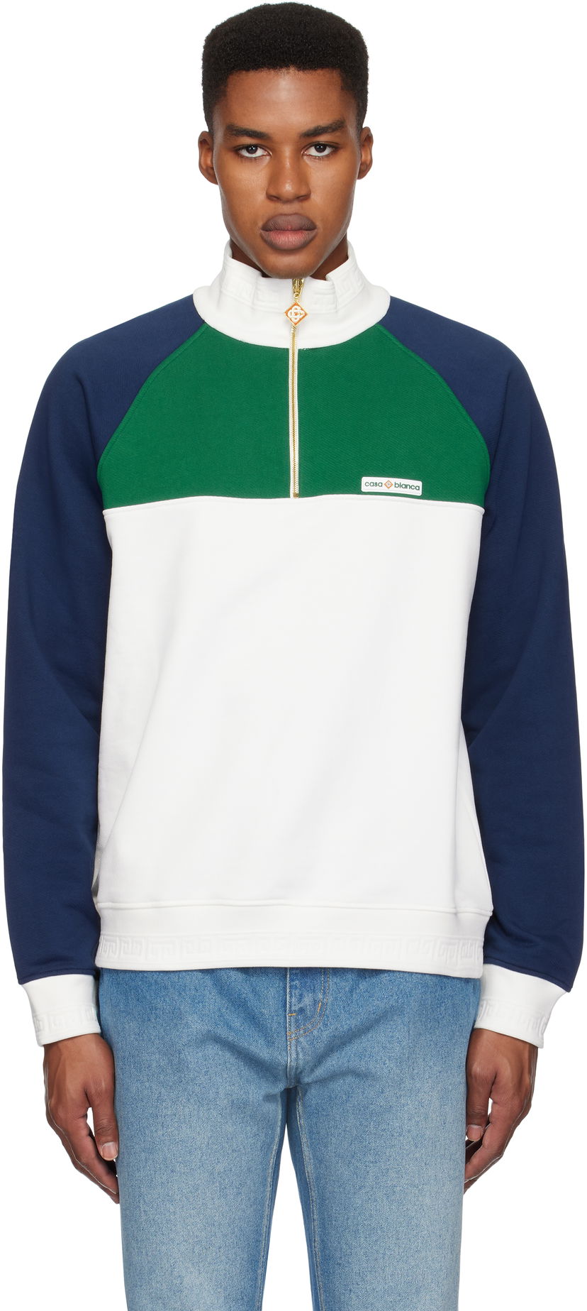 Світшоти Casablanca Quarter Zip Colorblock Sweatshirt білий | MF24-JTP-288-01
