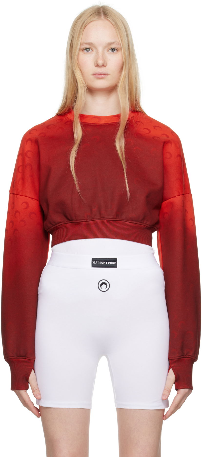 Cветр Marine Serre Marine Serre Moon Faded Fleece Cropped Sweatshirt Червоний | WST012A CJER0073