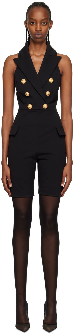 Комбінезон Balmain Black Pointed Lapel Jumpsuit чорний | AF1PT040CC77