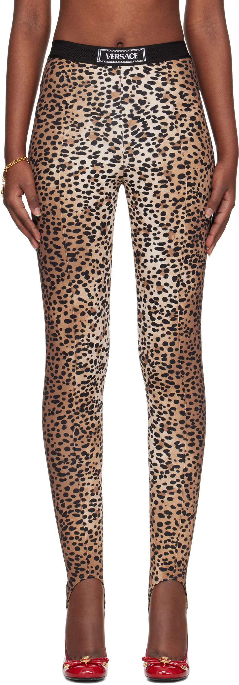 Легінси Versace Versace Leopard Print Stirrup Leggings Коричневий | 1015879_1A13676_5N540