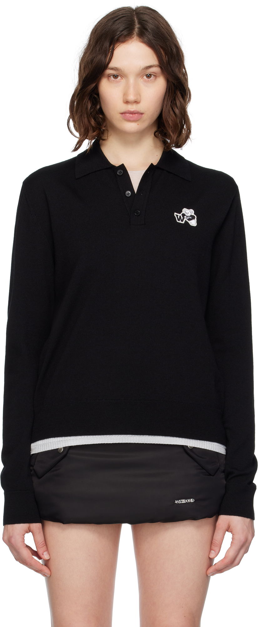 Сорочка поло We11done We11done Wool Polo with Logo Patch чорний | WD-KT2-25-680-W-BK