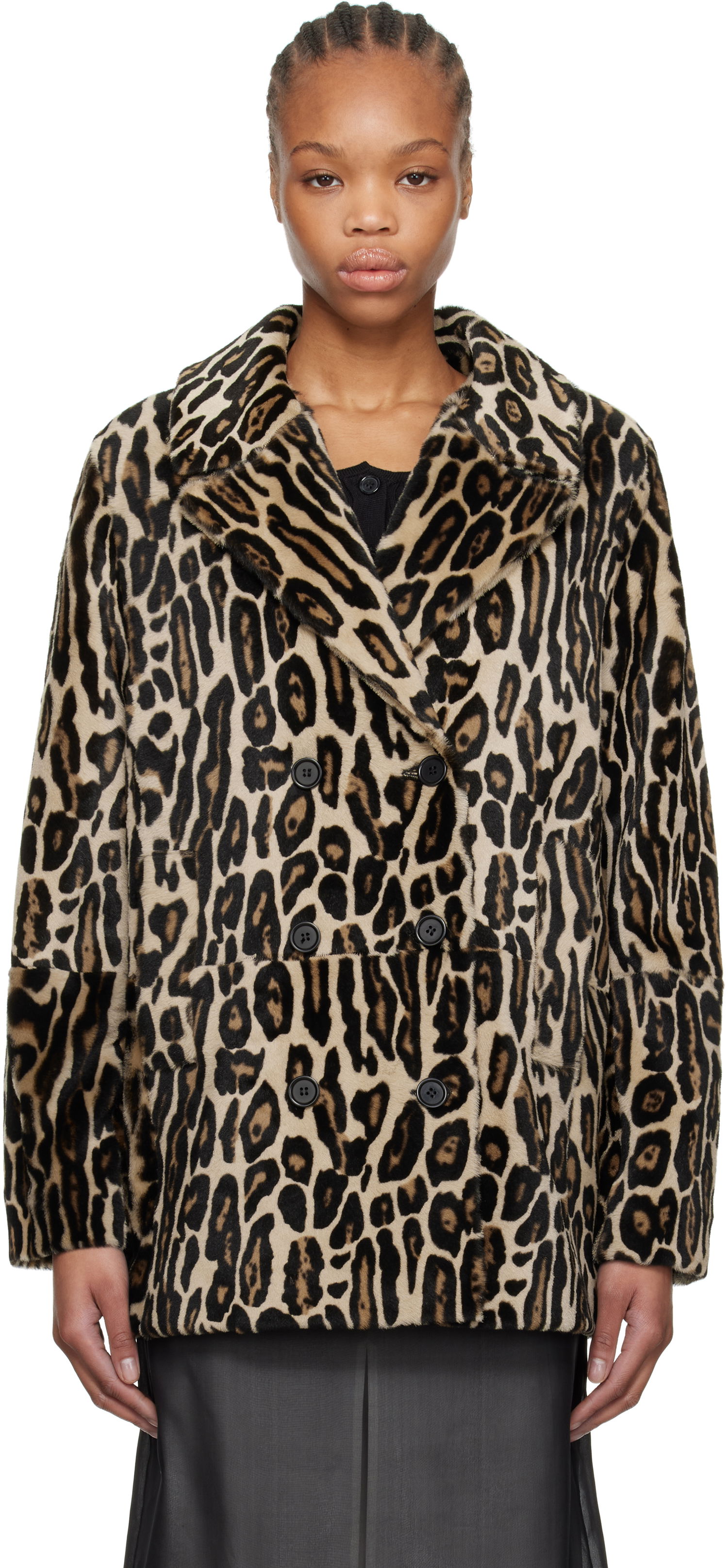 Пальто RE/DONE Re/Done Leopard Print Shearling Peacoat бежевий | 817-06WLEOPCT, 0