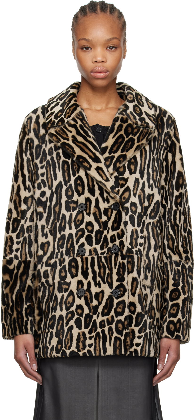 Пальто RE/DONE Re/Done Leopard Print Shearling Peacoat бежевий | 817-06WLEOPCT