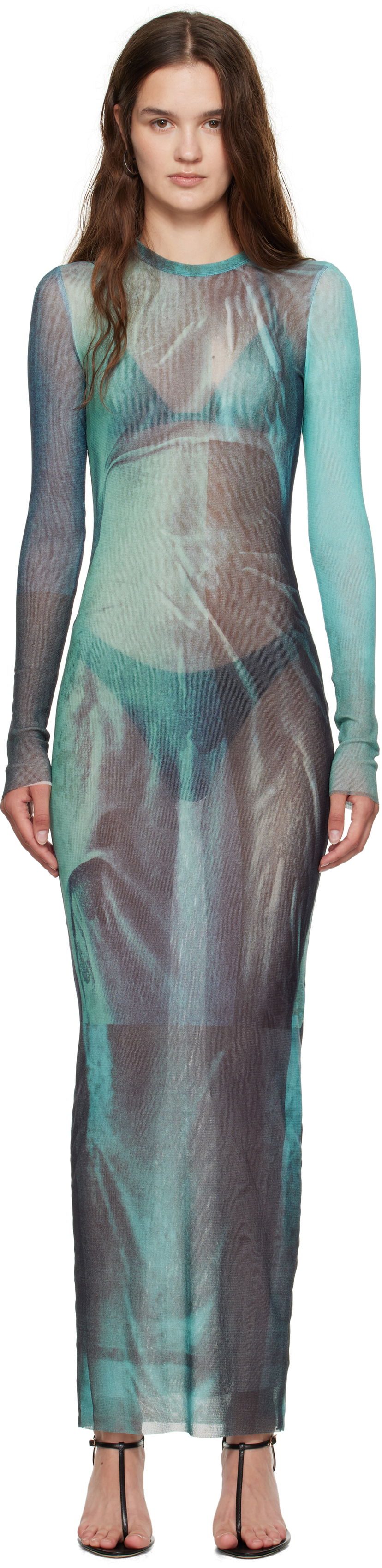плаття Jean Paul Gaultier Jean Paul Gaultier 'The Long Water' Mesh Maxi Dress Бірюзовий | 25/03-W-DR027-M004P-5557