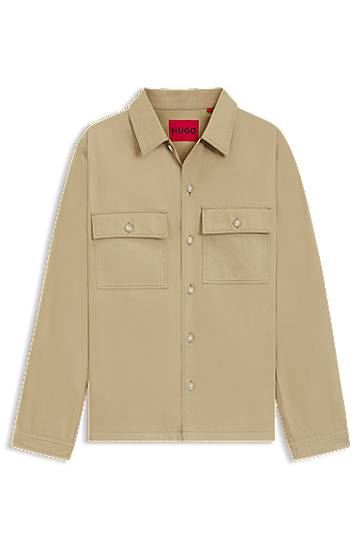 Сорочка BOSS Oversized-Fit Cotton Gabardine Shirt with Chest Pockets бежевий | 50545383