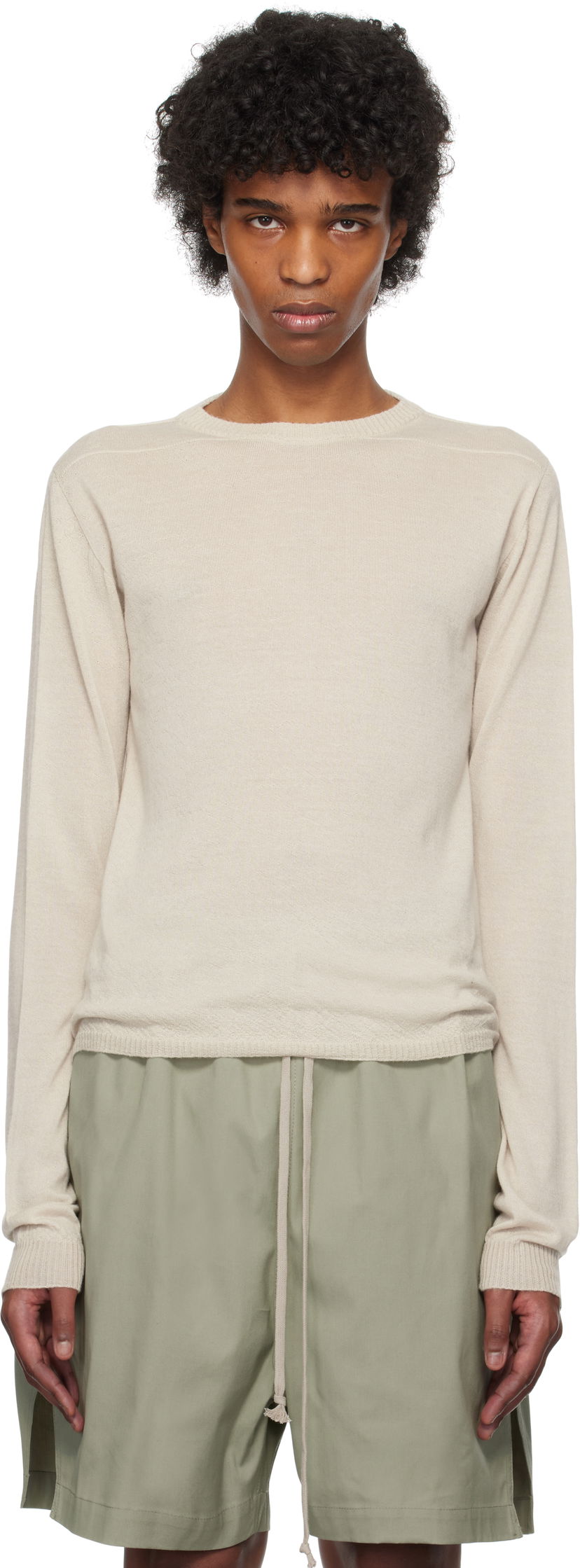 Cветр Rick Owens Rick Owens Hollywood Cropped Level Biker Sweater бежевий | RU01E5630 WS