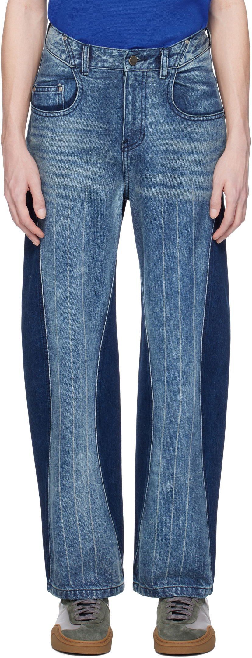 Джинси ADER ERROR ADER error Two-Tone Pinstriped Jeans Синій | BO01SSJE0104BL