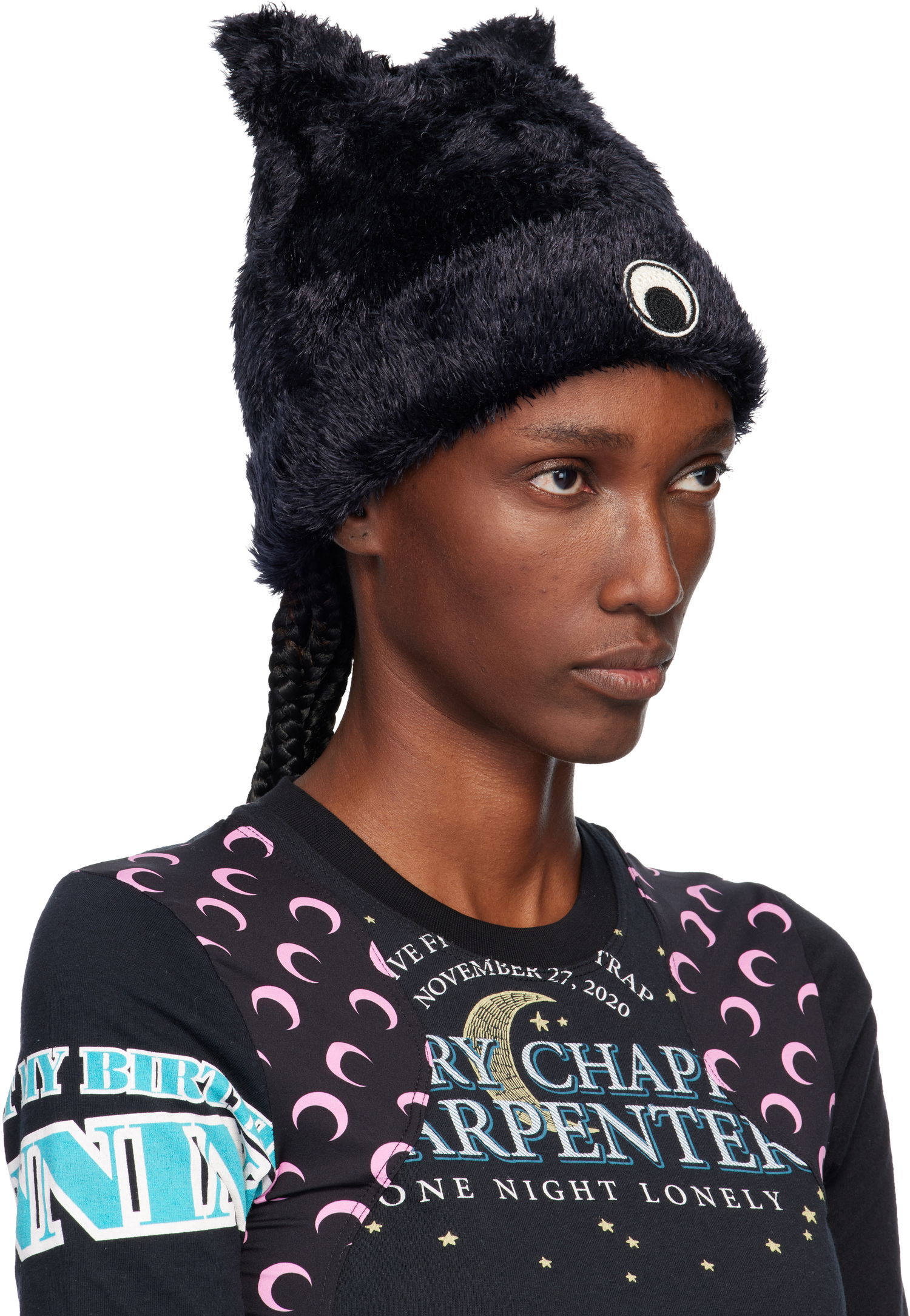 Шапка Marine Serre Marine Serre Wild Fluffy Knit Beanie чорний | UHG068ACKNI0536, 1