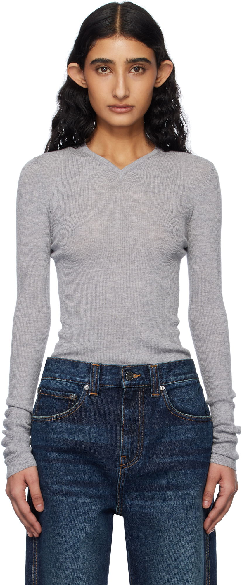 Cветр Khaite KHAITE Tania Ribbed Knit Top Сірий | 9699511