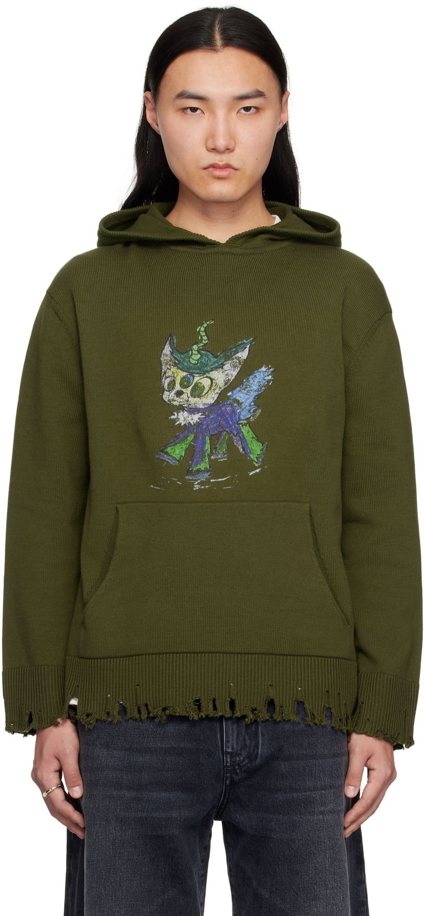 Світшоти We11done We11done Grunge Monster Pony Knit Hoodie Зелений | WD-KT0-25-659-U-KK