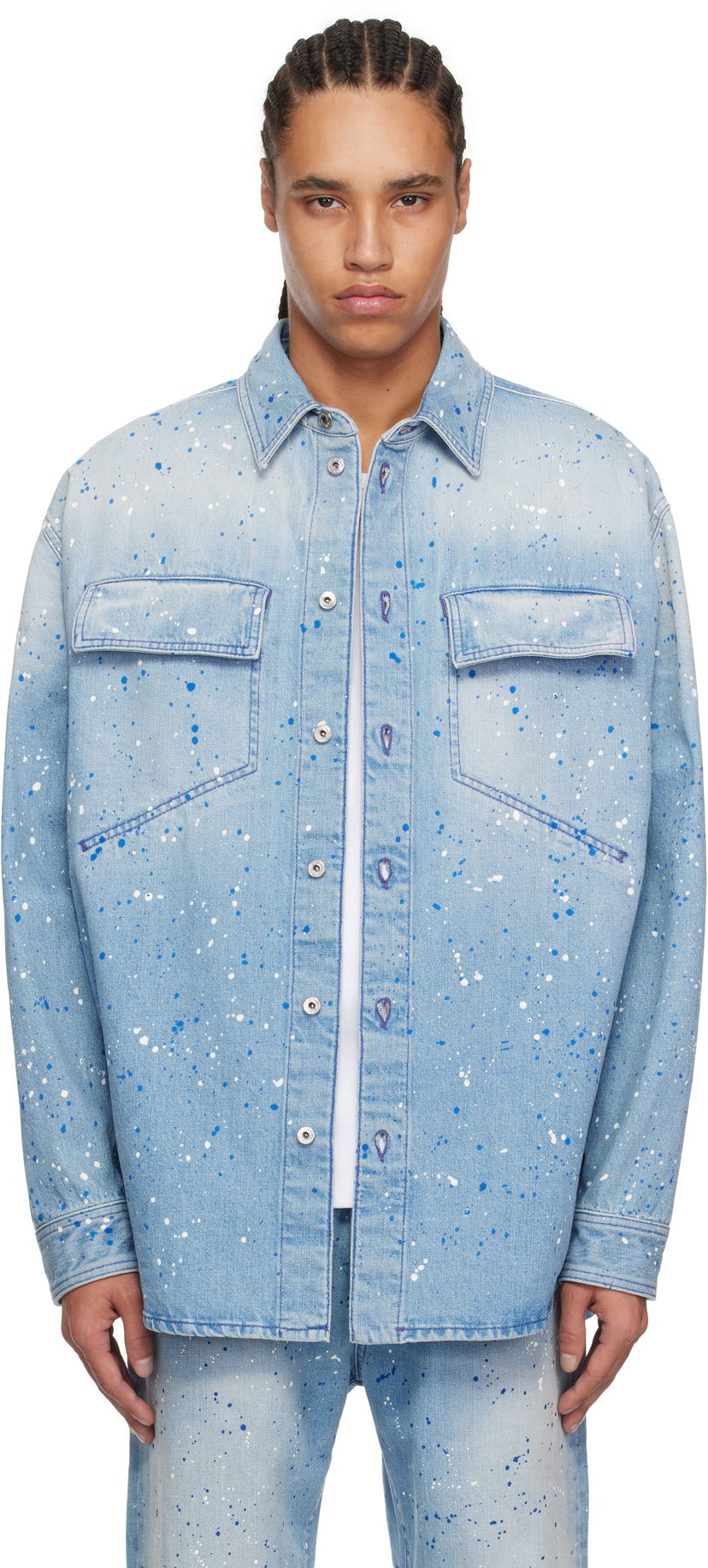 Сорочка Off-White Off-White Paint Splatter Denim Shirt Синій | OMYD05HS25DEN0024684