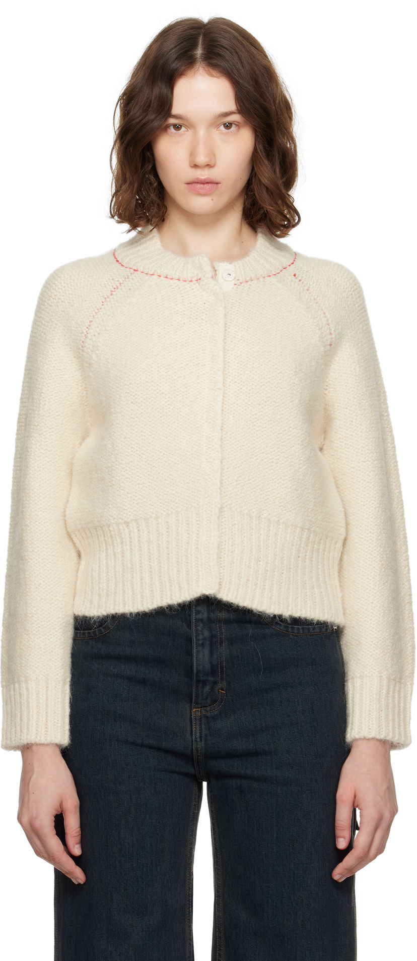 Cветр Eckhaus Latta Eckhaus Latta Fisherman's Bomber Cardigan білий | 8264-EL-PF25-EG -