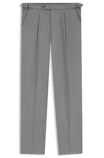 Штани BOSS Tapered-fit pleated trousers with side adjusters in melange virgin wool Сірий | 50551829, 0