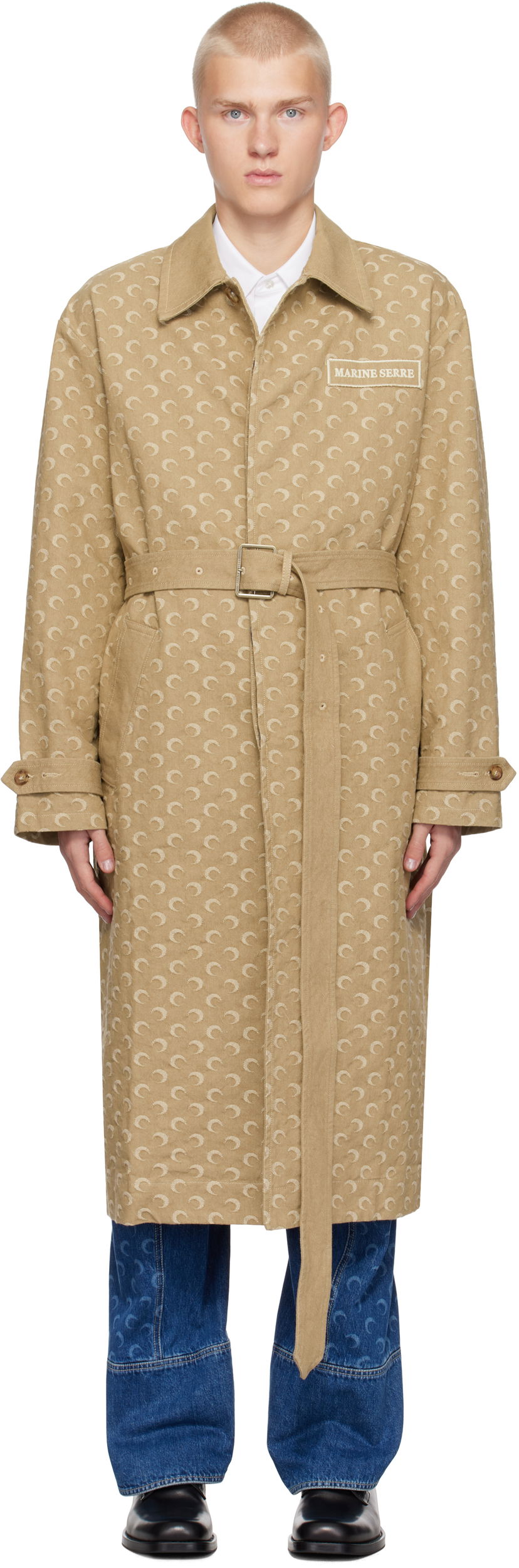 Тренчкот Marine Serre Moon Jacquard Twill Trench Coat бежевий | UCO027A CWOV0036