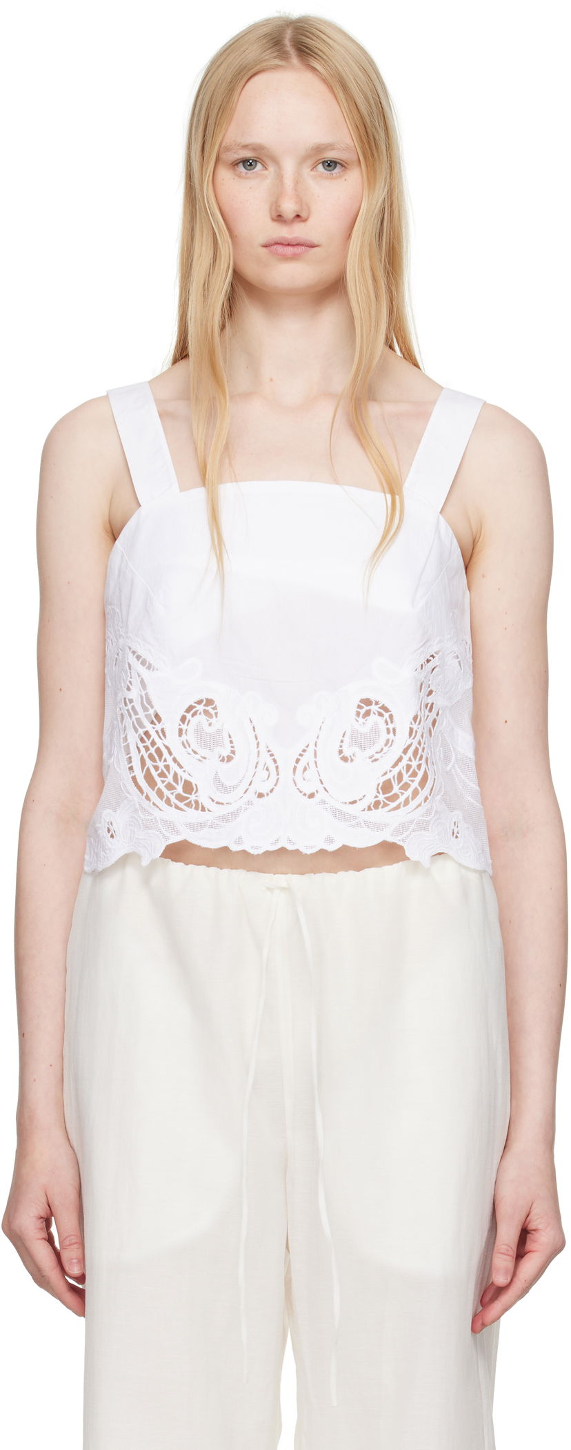 Кроп-топи rag & bone Rag & Bone Clem Lace-Trim Poplin Tank Top білий | WAW25SA036LA36
