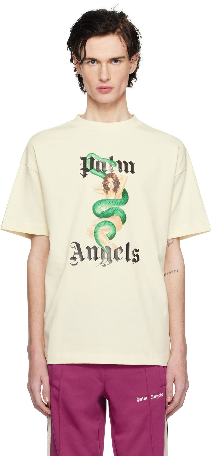 Футболка Palm Angels Pin Up Graphic Print T-Shirt Жовтий | PMAA001S25JER0070B10