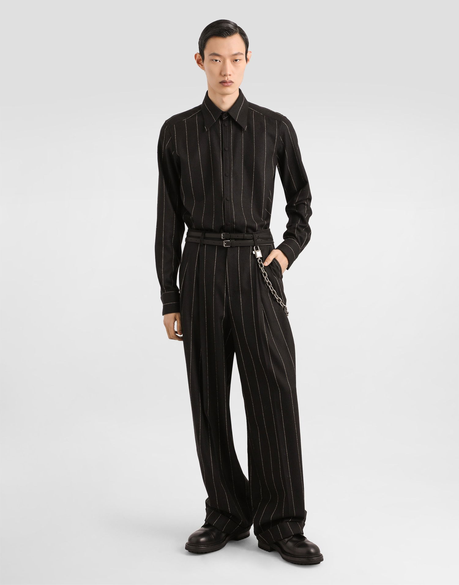 Штани Dolce & Gabbana Dolce & Gabbana Pinstriped Flannel Trousers чорний | GP168TFRZAPS8051, 1