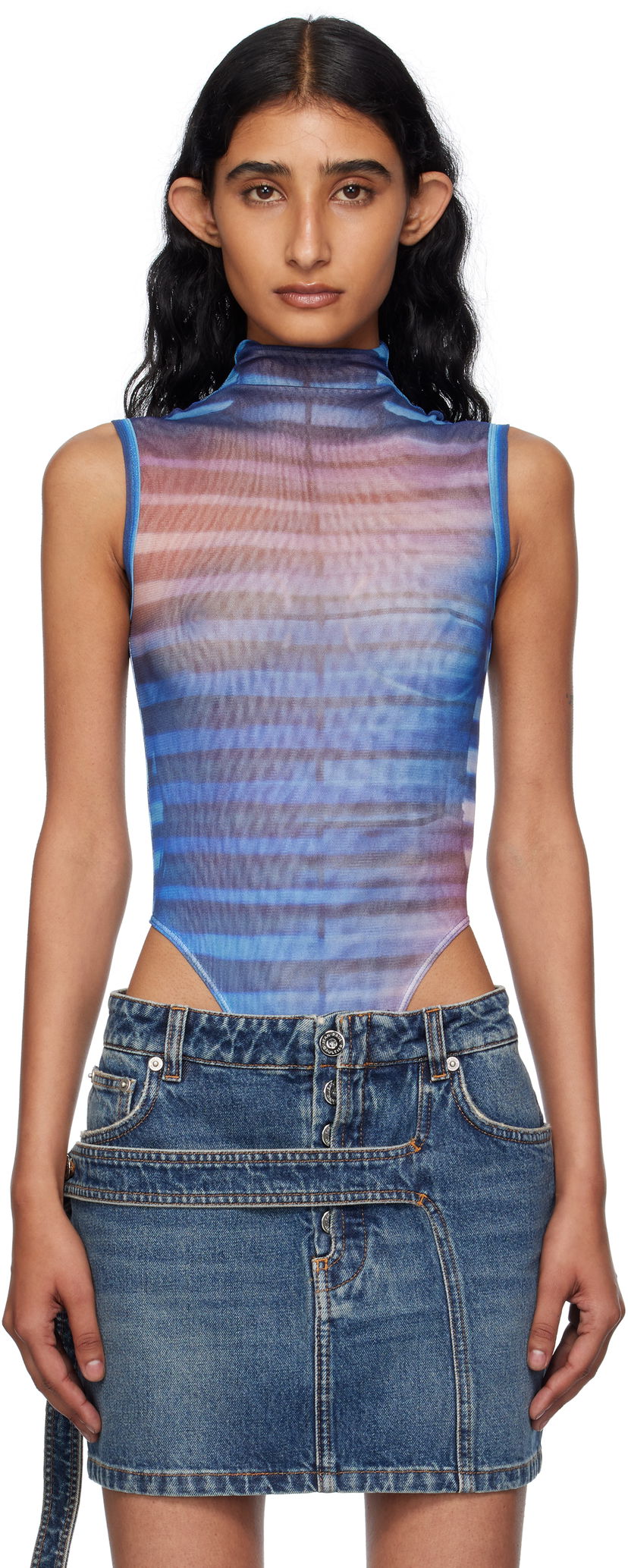 Боді Jean Paul Gaultier Jean Paul Gaultier High Neck Printed Bodysuit Синій | 25/03-W-TO331-M005P-565034
