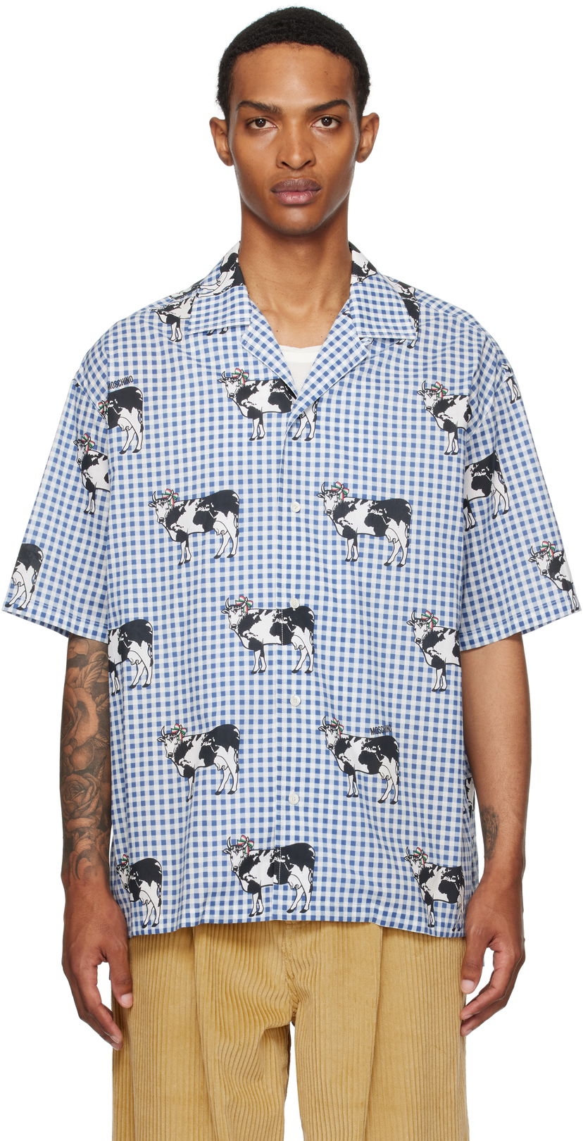 Сорочка Moschino Moschino Archive Cow Gingham Print Shirt Синій | 252ZZV021352541293