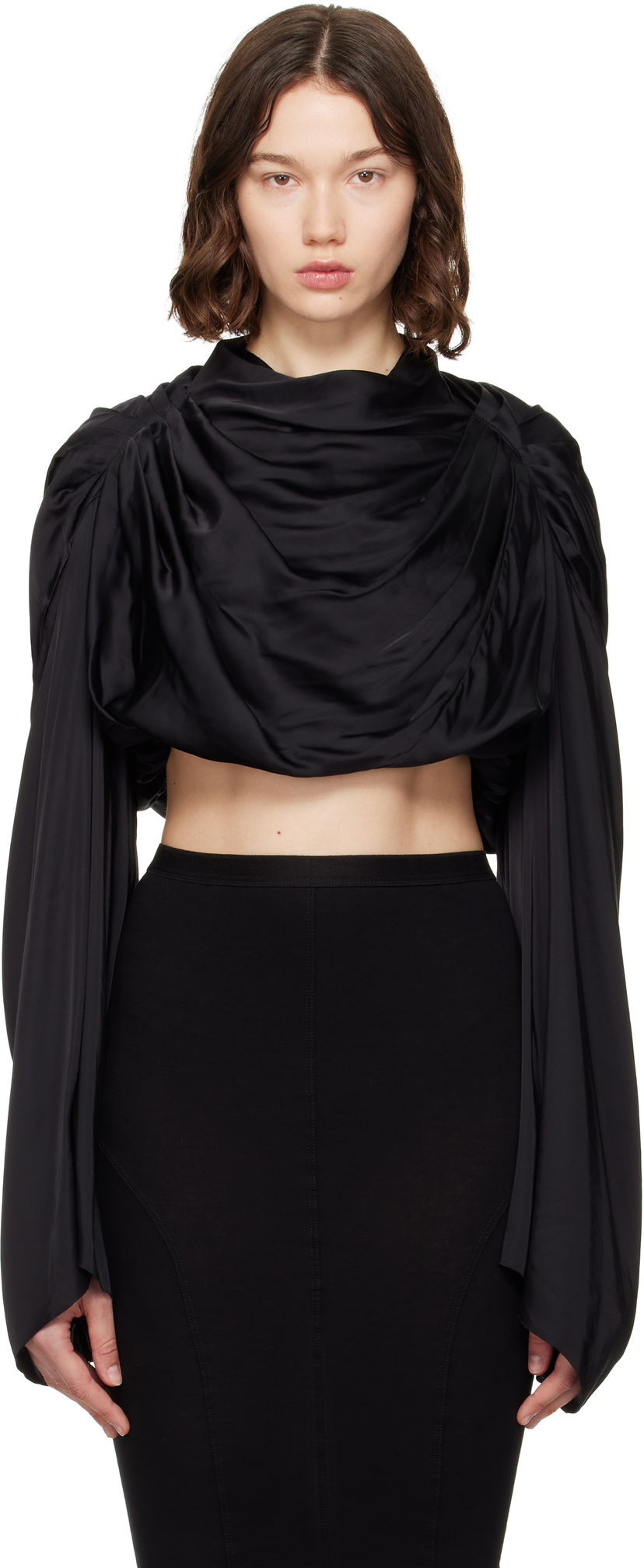 Кроп-топи Rick Owens Rick Owens Hollywood Claudette Draped Crop Top чорний | RO01E7264 SCH