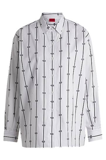 Сорочка BOSS Oversized Logo-Stripe Cotton Poplin Blouse білий | 50538451