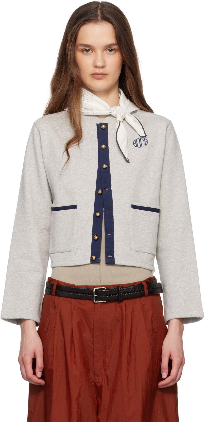 Cветр Bode Bode Heathered Cropped Cardigan Сірий | WRS25CS019