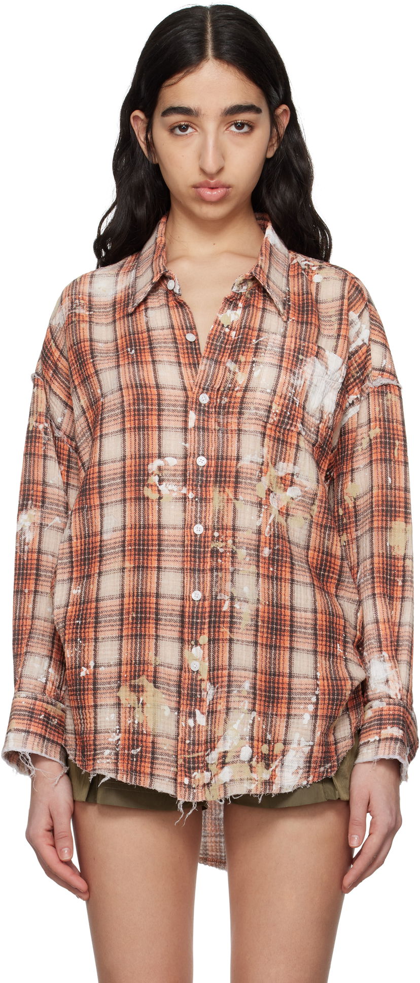 Сорочка R13 R13 Shredded Seam Drop Neck Shirt Помаранчевий | R13WR075-R472B