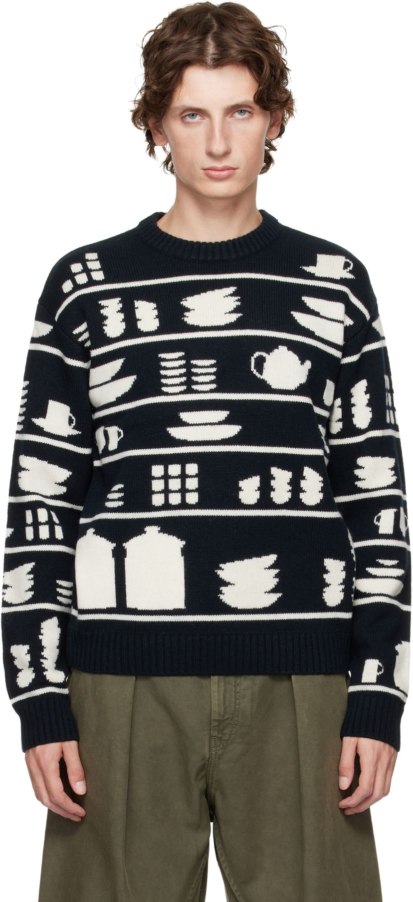 Cветр JW Anderson Crockery Jacquard Sweater темно-синій | KW1431-YN0379