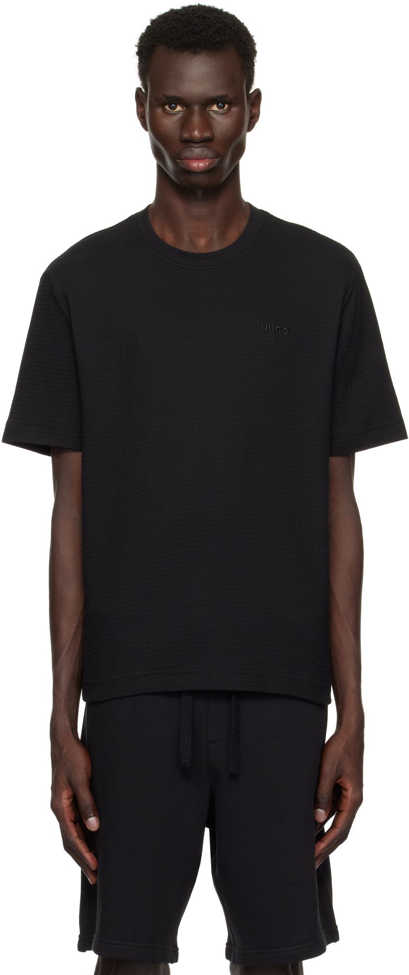 Футболка BOSS Hugo Waffle-Structured Logo Embroidered T-Shirt чорний | 50532011