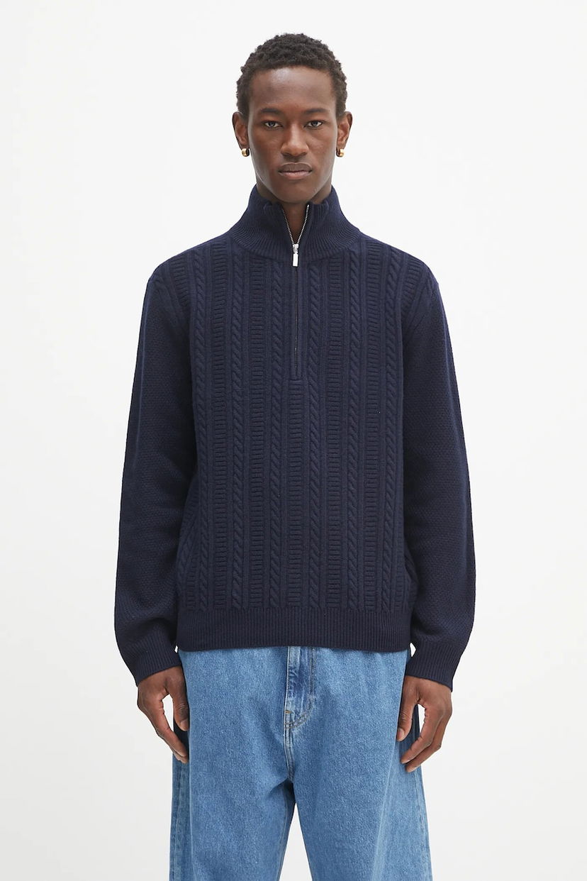 Cветр A.P.C. A.P.C. Pull Theo Half Zip Sweater темно-синій | WVBCZ.H23416