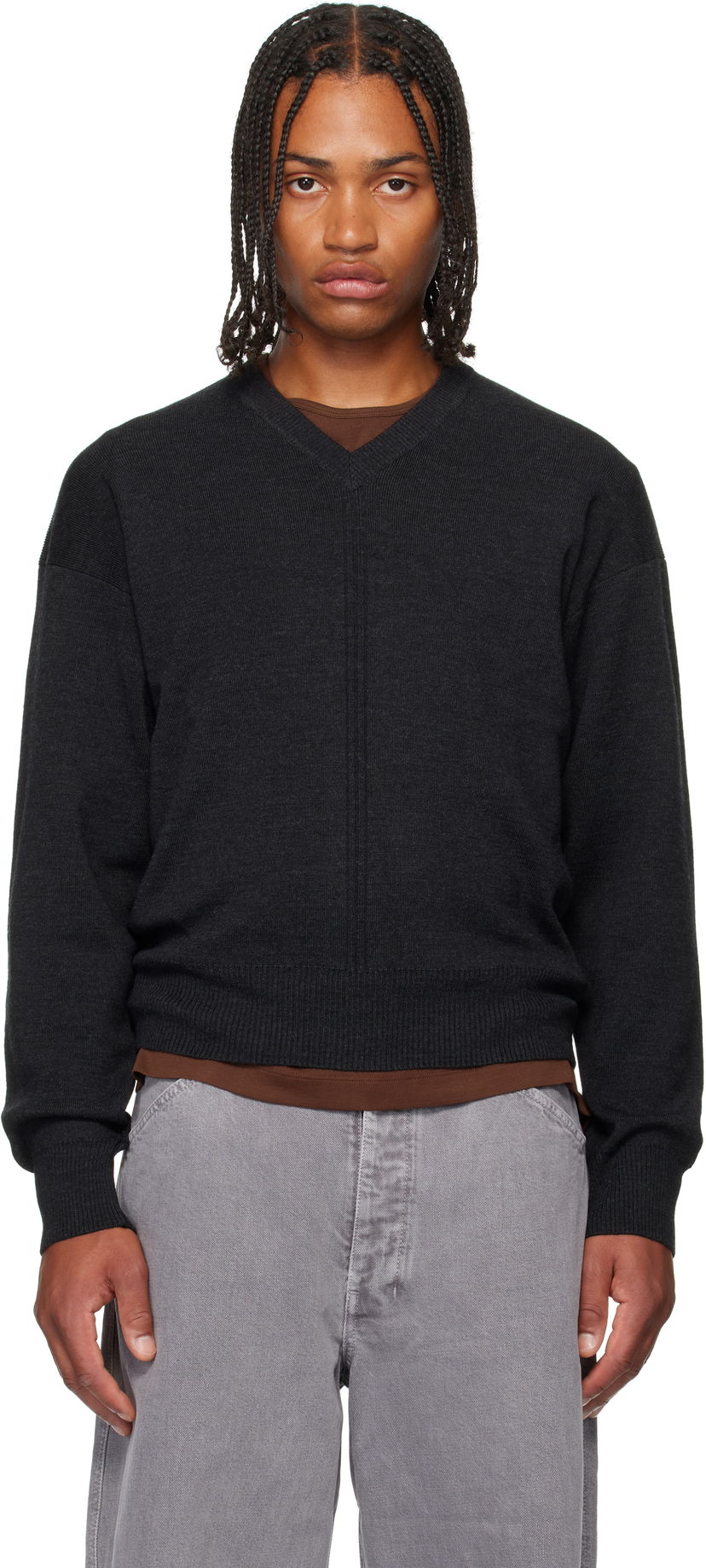 Cветр LEMAIRE LEMAIRE V-Neck Sweater чорний | TO1430 LK087