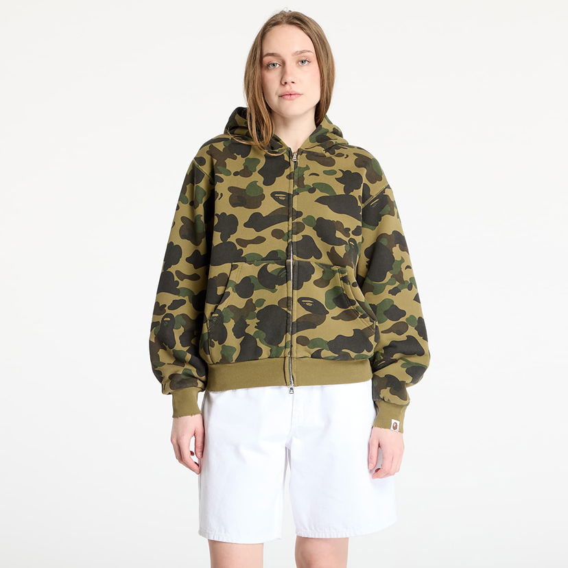 Світшоти BAPE A BATHING APE 1St Camo Heavy Wash Cropped Fit Zip Hoodie Зелений | 001ZPL301308MGRN