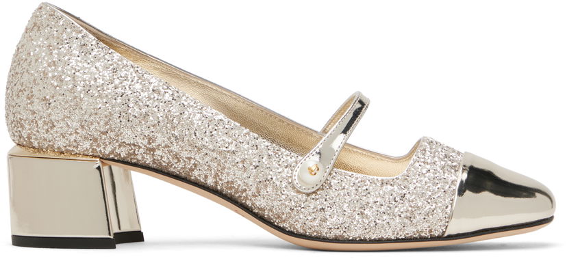Кросівки та взуття Jimmy Choo Jimmy Choo Elisa 45 Glitter Mary Jane Block Heel Pumps Металік | ELISA 45