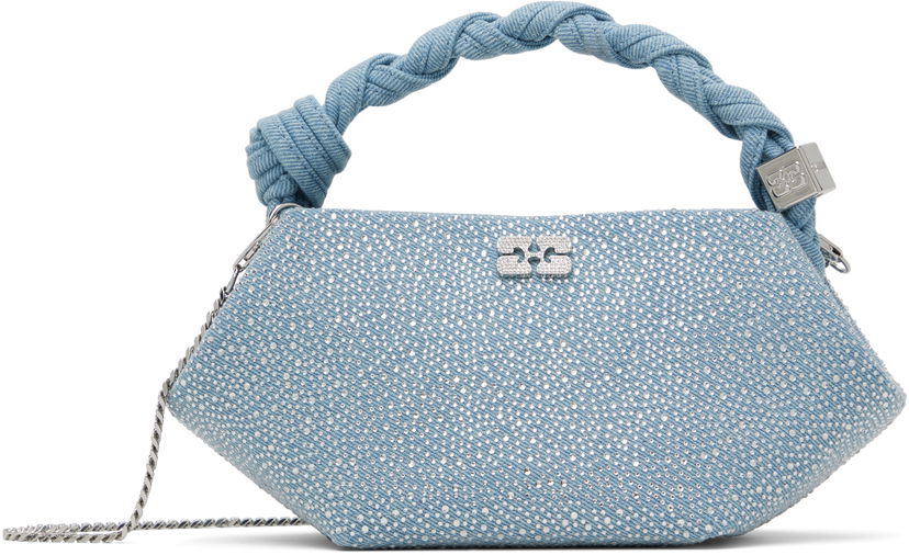 Сумочка GANNI GANNI Mini Bou Bag with Rhinestones and Knotted Handle Синій | A6655