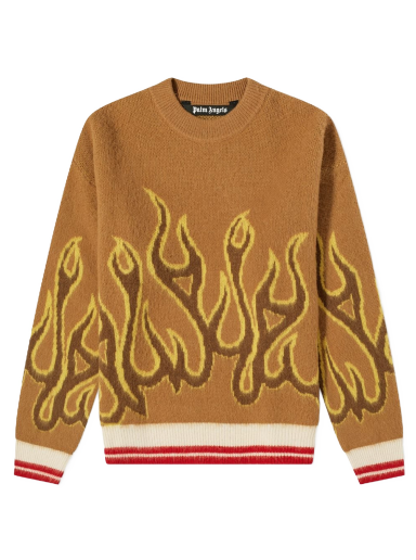 Cветр Palm Angels Flames Intarsia Crew Knit Коричневий | PMHE043F22KNI0016418