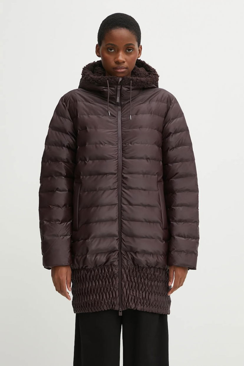 Пуховик Rains Lohja W3T3 Hooded Padded Coat with Ruched Hem Коричневий | 17250.129