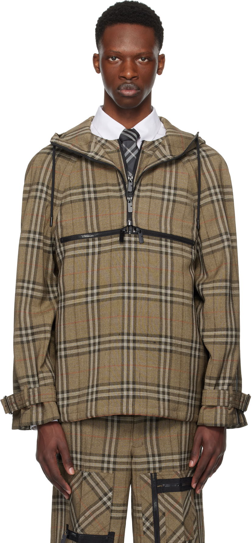 Куртка Burberry Burberry Check Silk Blend Hooded Jacket Коричневий | 8108324