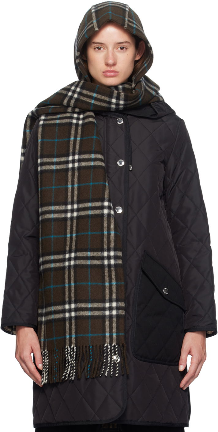 Шарф Burberry Brown Check Cashmere Hooded Scarf чорний | 8097493