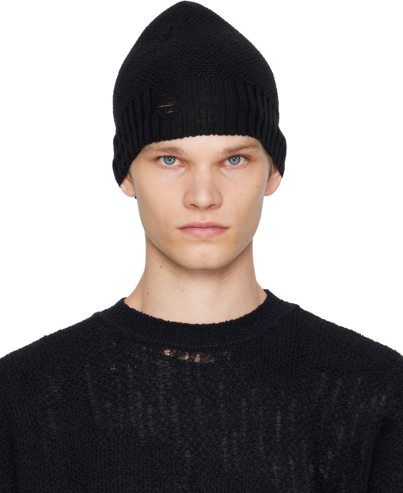 Шапка Ann Demeulemeester Ann Demeulemeester Edon Destroyed Seed Stitch Beanie чорний | B0013176-KN071-099