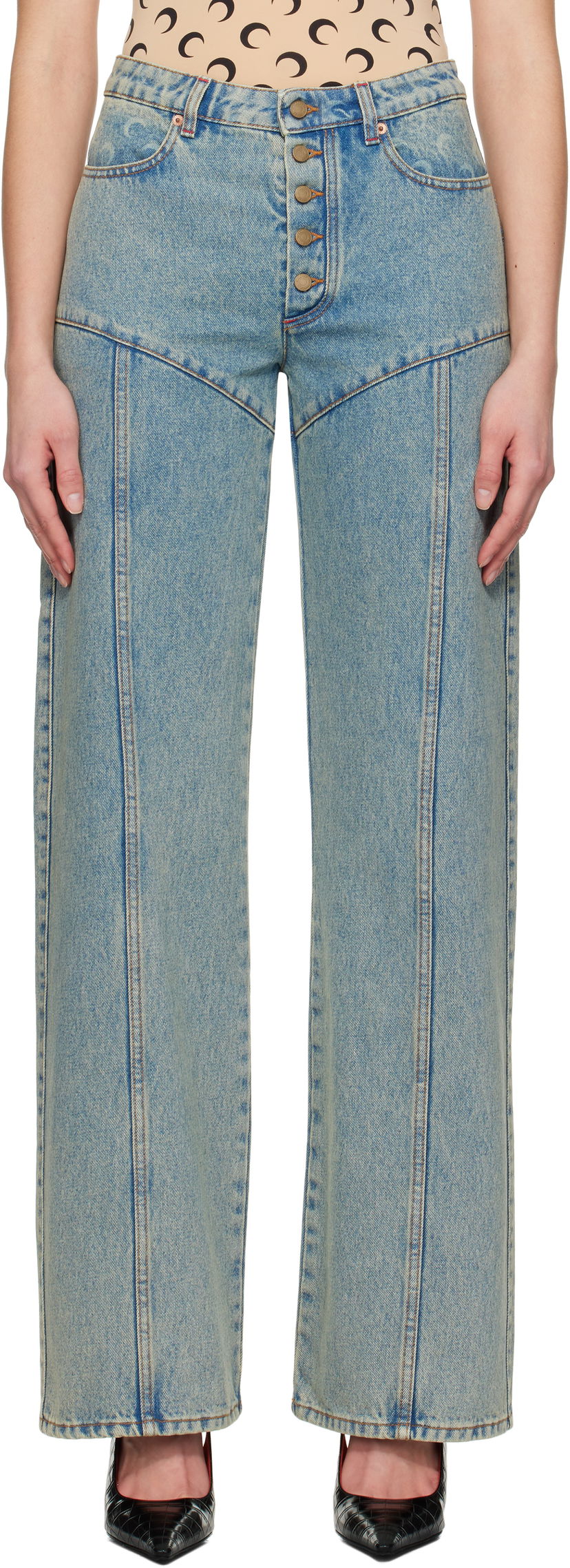 Джинси Marine Serre Marine Serre Moon Laser Flare Jeans Синій | WPA126A CDEN0003