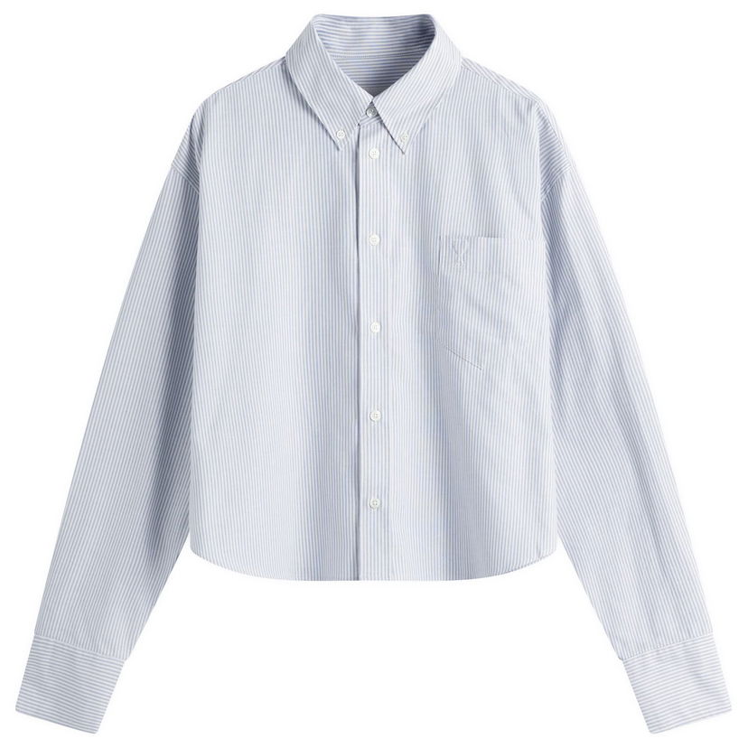 Сорочка AMI AMI Paris ADC Cropped Oversized Shirt, Size Large Синій | USH123-CO0087-4503