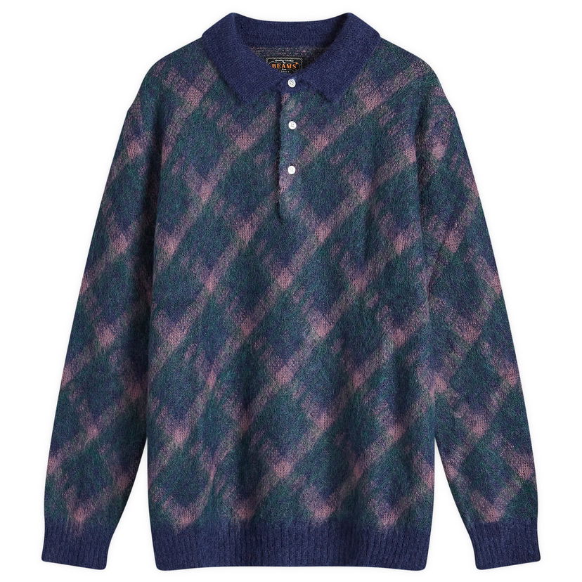 Cветр BEAMS Long Sleeve Jacquard Knit Polo Shirt Синій | 3812-0028-156-79