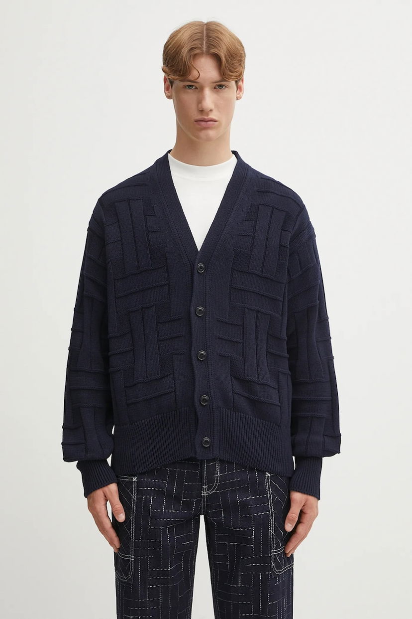 Cветр KENZO Kenzo Gots Kenzo Weave Patterned V-Neck Cardigan темно-синій | FF55CA7073CB