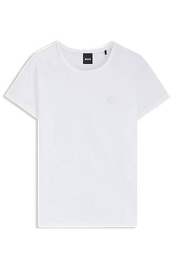 Футболка BOSS BOSS Slim-Fit Mercerized Cotton Tee with Double B Monogram білий | 50545671