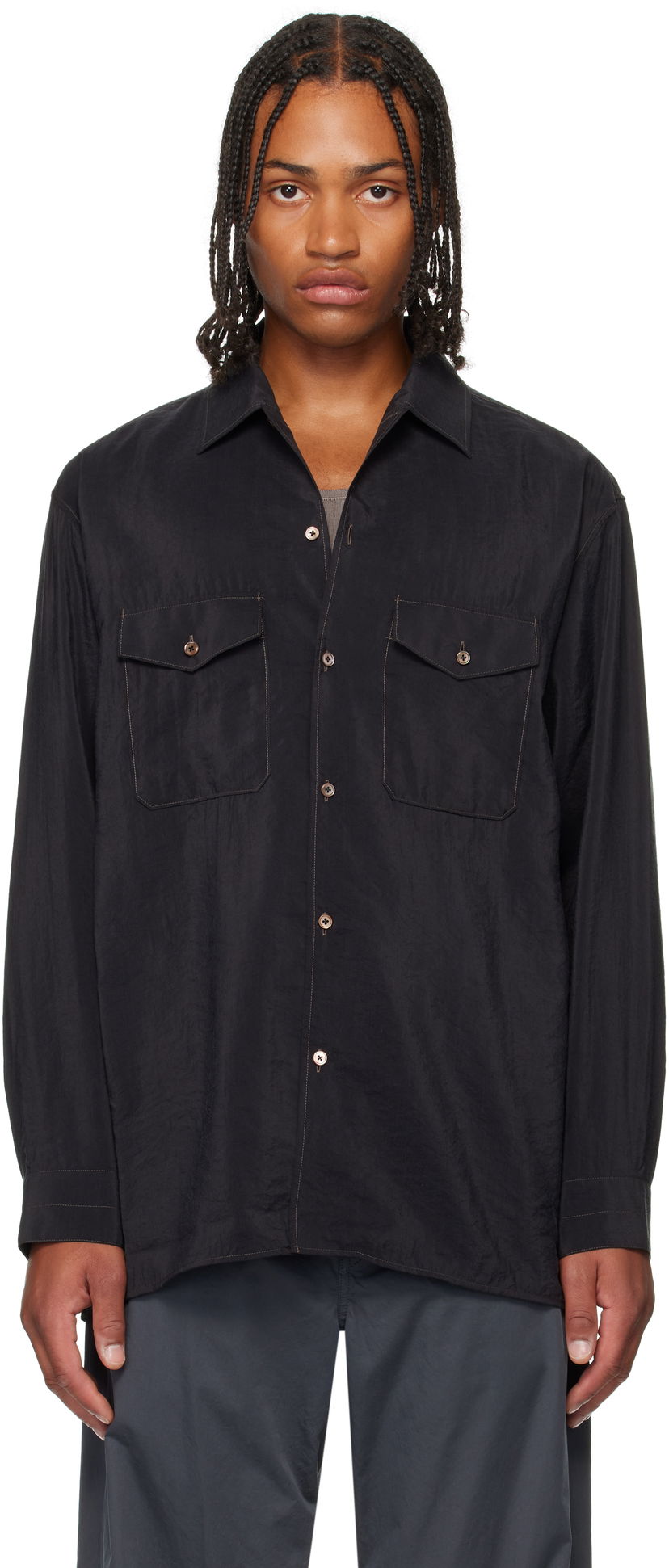 Сорочка LEMAIRE Lemaire Convertible Collar Shirt чорний | SH1202 LF1308