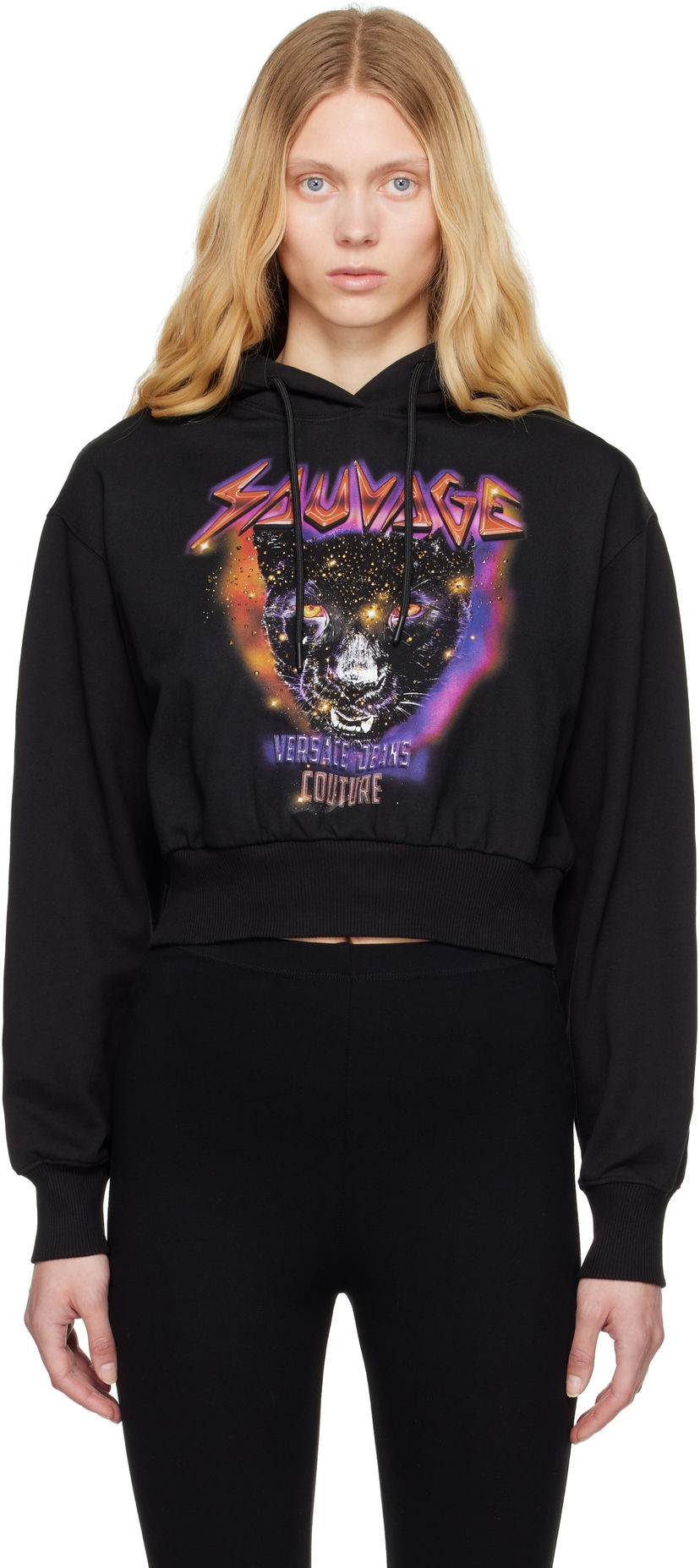 Світшоти Versace Versace Jeans Couture Savage Print Cropped Hoodie чорний | E78HAIC04_ECF00C