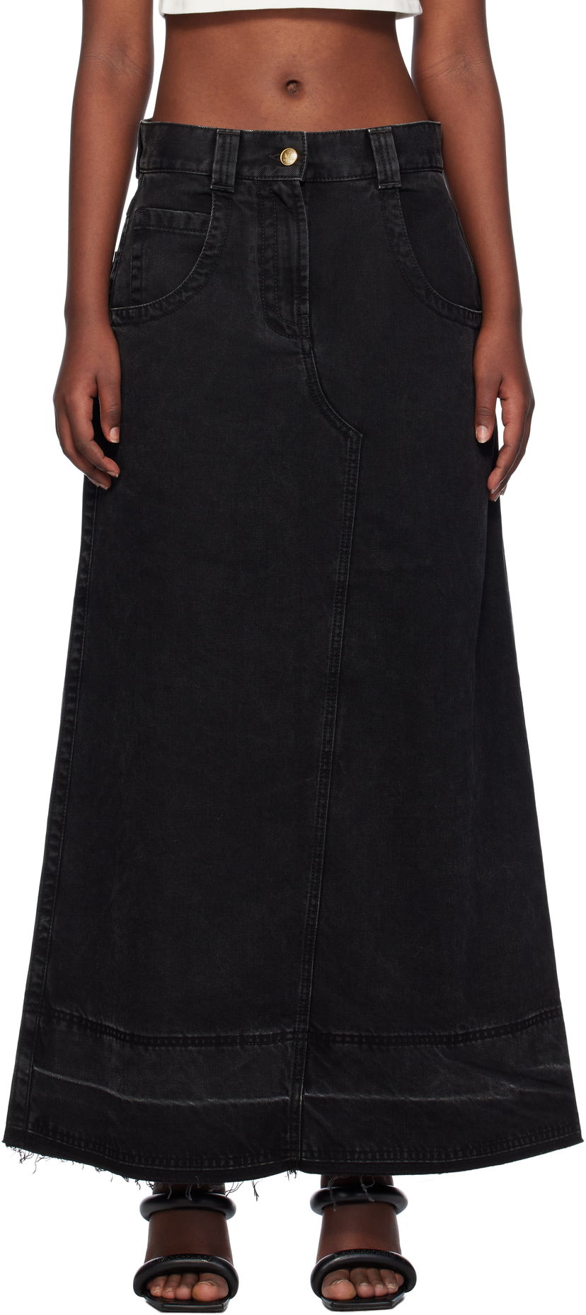 Спідниця Palm Angels Split Denim Maxi Skirt чорний | PWYF016F24DEN0011010