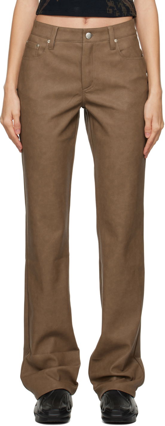 Штани MISBHV Straight Faux-Leather Pants Коричневий | 122W329