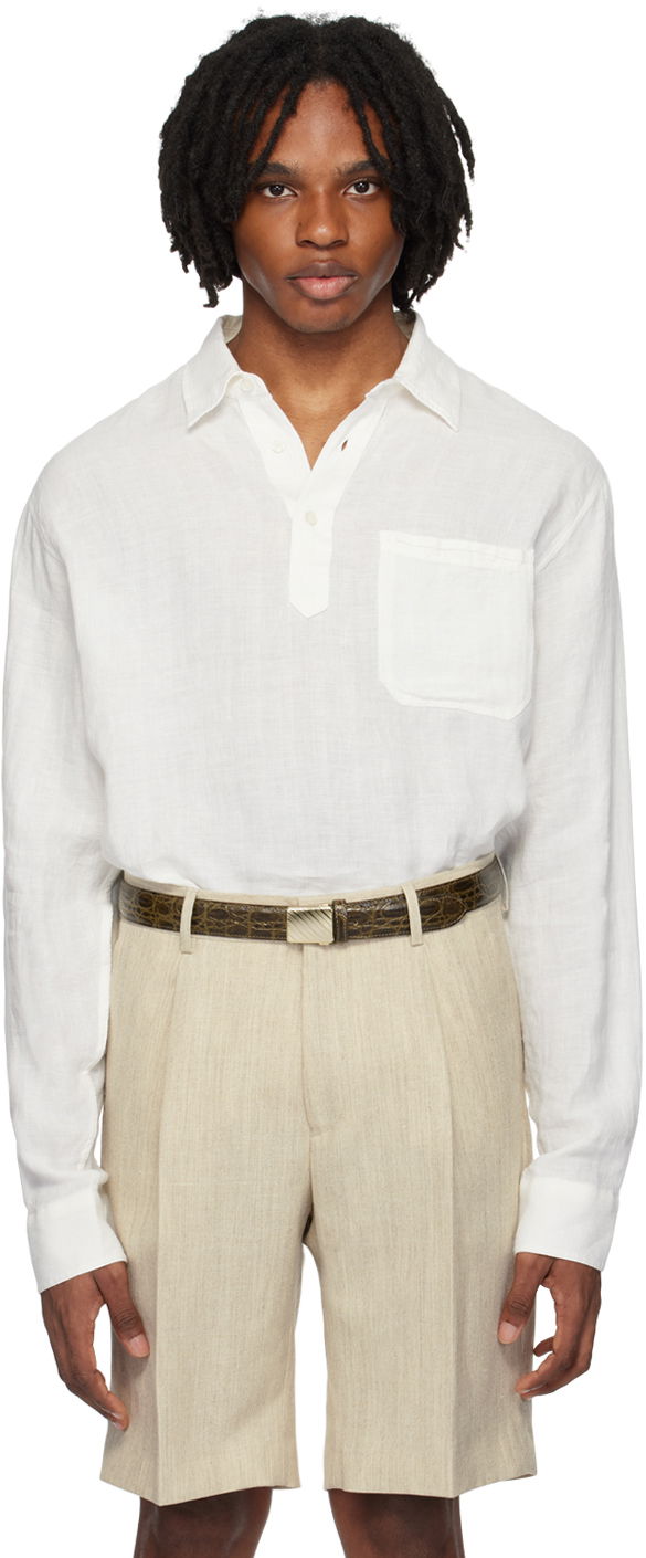 Сорочка Orlebar Brown Linen Long Sleeve Shirt білий | 279367