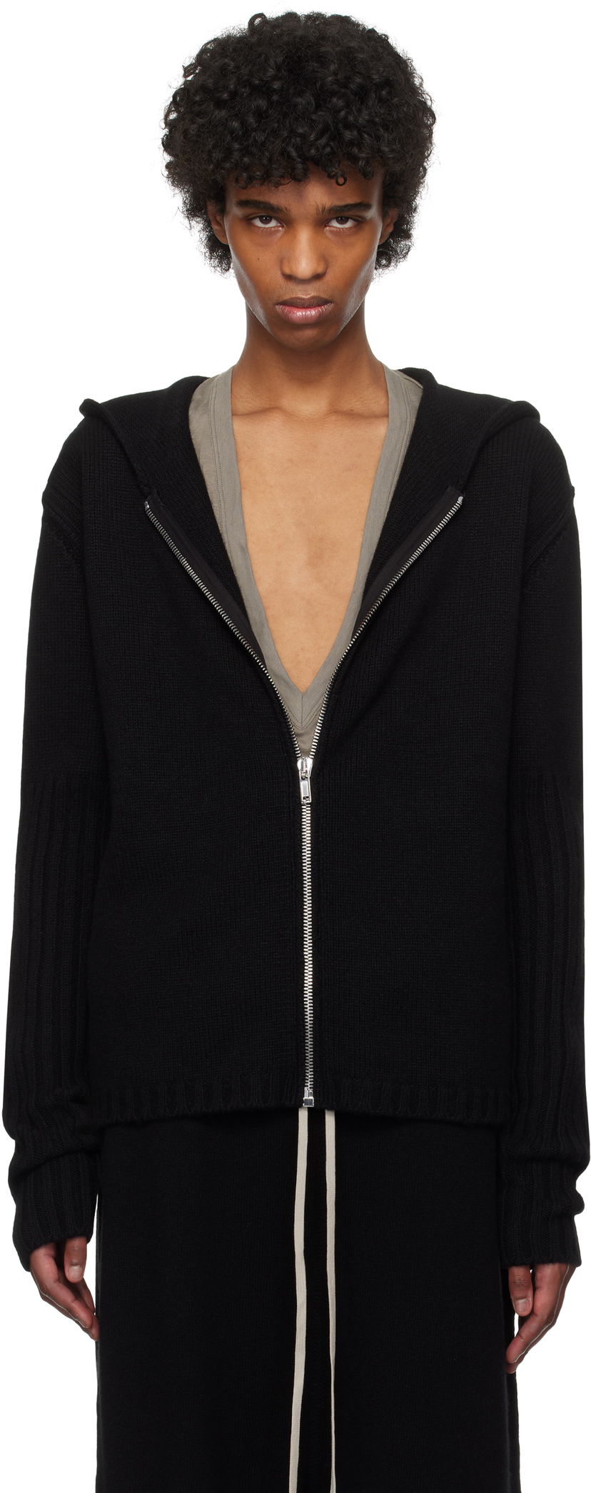 Світшоти Rick Owens Rick Owens Hollywood Zipped Knit Hoodie чорний | RU01E5666 KLWS